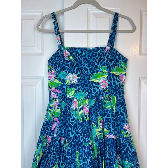 Lilly Pulitzer Women's Blue Floral Tropical Leopard Print Fit & Flare Sundress 4 - Picture 2 of 12